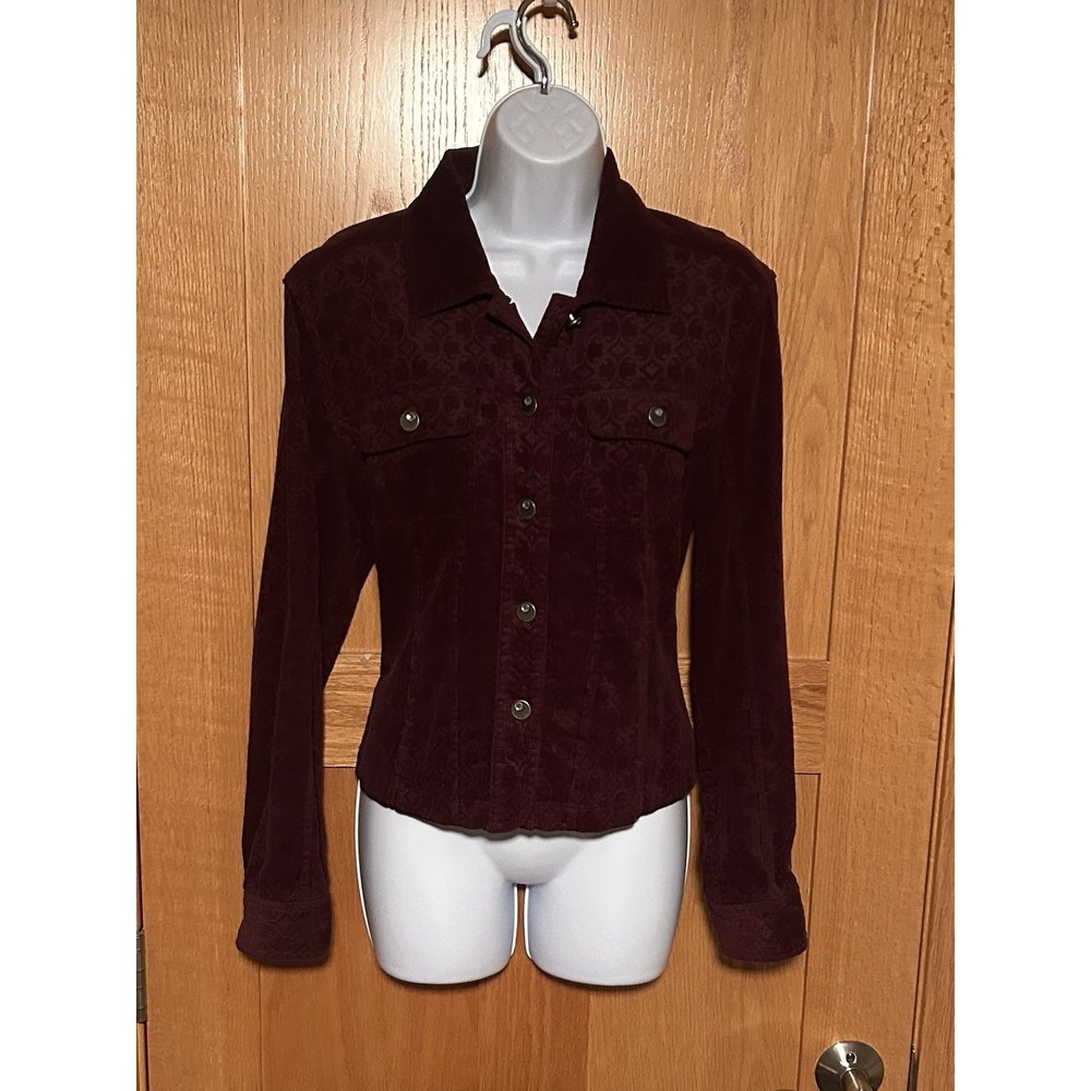 Vintage Y2K Christopher & Banks Corduroy Burgundy Boho Patterned Women's Jacket